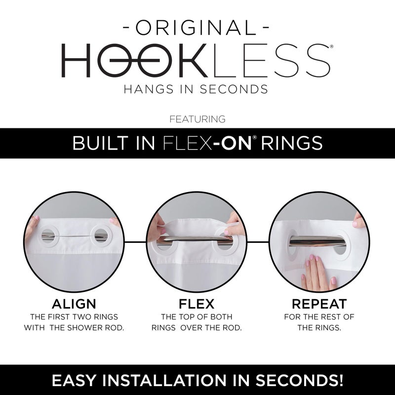Hookless Full Length 2-in-1 Chlorine-Free PEVA Shower Curtain with Flex-On Rings for Easy Installation, 71" x 74", Water-Repellent, Easy Install, Frost - Image 3